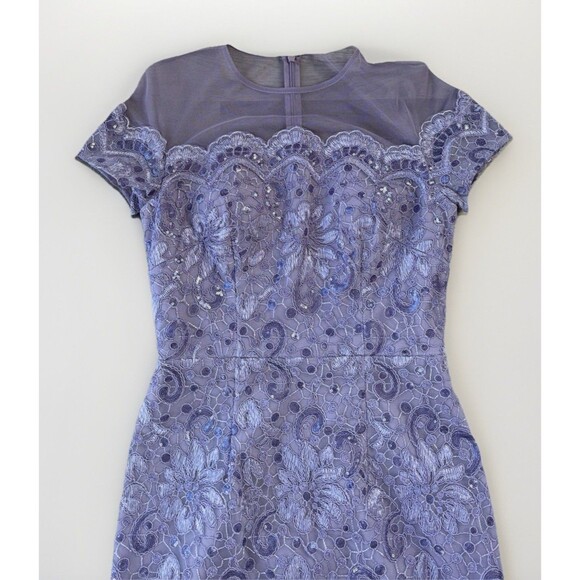 JS Collections Purple Lace Floor Length Formal Dress Size 2 NWT Short Sleeve - Picture 3 of 8